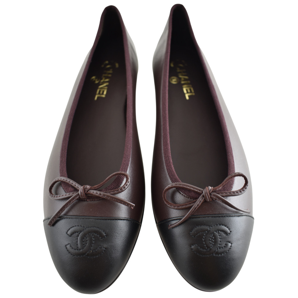 Chanel 26K Chocolate Dark Brown Black Lambskin CC Cap Ballet Ballerina Flat 37.5 - Picture 5 of 16